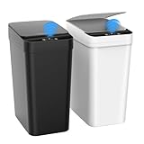 Kssvzz Set mit 2 Sensor Mülleimer, 10 L Mülleimer Bad, Elektrischer Mülleimer mit Deckel, Badezimmer Mülleimer, Mülleimer Küche, Automatischer Mülleimer für Büro/Bad/Küche/Schlafzimmer(Schwarz, Weiß)