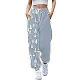 NRTOTI Christmas Damen Hose with Pockets Trainingshos Bedrucktes Haremshose Mit Kordelzug Hosen Gerade Geschnitten Fitnesshos Weite Lose Kleider Weites Bein Trousers Lässig Pants Dehnbar Sweatpants