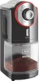 Melitta Molino Kaffeemühle – elektrische Kaffeemühle mit Scheibenmahlwerk für bis zu 200g Kaffeebohnen, 17 individuellen Mahlstufen, für 2–14 Tassen Kaffee, schwarz/rot