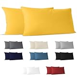 Dreamzie Kissenbezug 40 x 80 (Set mit 2) - 100% Jersey Baumwolle 150 g/qm Kissenbezüge -Gelb - Für Kissenbezug 40x80 - Kissenhülle - Resistent und Hypoallergen