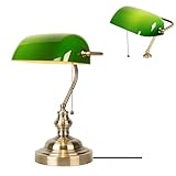 JCPYIUL Grün Glas Banker Schreibtischlampe, Traditionelle Europäische Klassische Bronze Finish Basis E27 Vintage Tischleuchte, für Schlafzimme Büro Bibliothek Studierzimmer Arbeitszimmer