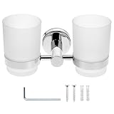 QWORK® Zahnbürstenhalter zur Wandmontage, Zahnbürstenhalter aus Edelstahl 304, Zahnbürstenhalter mit 2 Mundwasserbechern
