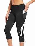 qualidyne Damen-Fahrradhose, 4D-gepolstert, Capri-Shorts, 3/4-Fahrradhose mit Taschen, Schwarz, XX-Large