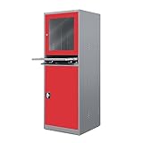 Jan Nowak Computer-Arbeitsstation PC-Schrank Computerschrank mit Schublade für Werkstatt Betrieb Lager Metall 175 cm x 64 cm x 63 cm (Anthrazit-Rot)