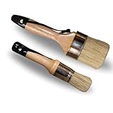 Lmzzdld Kreide Wachs Pinsel Set - 2 Stück 1 Rundpinsel Möbelmalerei 1 Ovaler Kreidepinsel - Borstenpinsel Set Kit