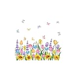 Skyrabbiter Wiederverwendbare Wandtattoo Blumenwiesen Fensteraufkleber (60x30 cm), Fenstersticker Blumen Pflanzen Fensteraufkleber Wohn-& Schlafzimmer Küche Fenster Deko (C)