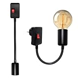 E27 Sockel Lampenfassung mit Schalter 2 Stück 360°Drehbarer Fassung Steckdose EU Stecker Steckdosenlampe mit 20CM Flexibel Schwanenhals Steckdosenleuchte Glühbirnen Konverter Steckerlampe Küchenlampe