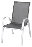 aro Gartenstuhl mit Armlehne, Stahl/Textilen-Bespannung, 53 x 65 x 74 cm, Stapelbar, 110 kg Tragkraft, Schwarz/Silber