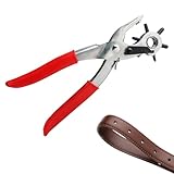 Lochzange für Leder und Gürtel – 6 Lochgrößen, Ergonomischer Roter Griff, Präzisionsstanzer für Gürtellöcher, Uhrenarmbänder, Kunststoff, Karten Stoffe – Robuster, Rutschfester Lochstanzer