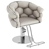 Friseurstuhl Mit Hydraulikpumpe, Höhenverstellbar, 360° Drehbar, Edelstahlgestell, Für Friseure, Barbershops, Schönheitssalons,Light Gray,Silver Frame