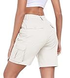 MoFiz Damen Cargo-Shorts, Bermuda-Shorts, Knopftaschen, elastische Taille, knielang, lang, Wandern, Freizeit-Shorts für den Sommer, Weiss/opulenter Garten, Klein