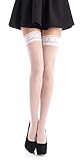Romartex halterlose 20 DEN Elasthan Strümpfe mit schmalem Spitzenbund (4- 6 cm), M, weiß