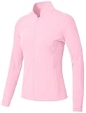 BGOWATU Damen-Workout-Jacke, leicht, Reißverschluss, Laufjacke, athletische Jacken mit Daumenlöchern, Rosa, XL