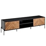 FineBuy Lowboard Holz Schwarz/Eiche-Dekor 163x45x40 cm TV-Kommode mit Zwei Türen, Design TV-Schrank Hoch, Fernsehtisch Fernsehschrank Modern, Fernsehkommode Wohnzimmer