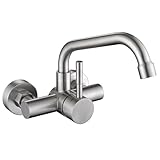 Tondiy Küchenarmatur Wandmontage 11 cm, Wasserhahn Wandarmatur Küche mit 360° drehbar, Spültischarmatur Wand mit 11 cm Einbaulochabstand, Edelstahl gebürstet, Matt