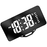 HYTROVE Digitaler Spiegelwecker mit Großem LED Bildschirm Multifunktionale Nachttischuhr Leiser Wecker für Schlafzimmer USB Ladefunktion Schwarzes Gehäuse