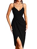 Missufe Midikleid Cocktailkleid Wickelkleid Sommerkleid Partykleid Damen Festliche Elegant Bodycon Hochzeit Abendkleider Ärmellos Spaghettiträger Kleider (schwarz, mittel)