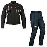 WMW WALI MOTO WEAR Motorradkombi Herren 2-teiler mit Protektoren Motorradanzug Textilien Motorradjacke Biker Motorrad Touring Textil kombi Biker Motorrad textil kombi (BLACK, XL)