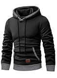 JMIERR Kapuzenpullover Herren Langarm Hoodie Herren Warm Pullover mit Kapuze Casual Kapuzenjacke Hoodie Baumwolle Sweatshirt Kordelzug Hoody mit Tasche Schwarz L