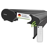 empasa Elektrische Vollkassettenmarkise 'Premium' Kassettenmarkise Gelenkarmmarkise Markise Sonnenschutz mit manuell ausfahrbarem Volant, komplett vormontiert, viele Farben und Größen wählbar