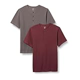 Amazon Essentials Herren Kurzärmliges Henley-Shirt aus Piqué mit schlanker Passform, 2er-Pack, Burgunderrot/Grau, XXL