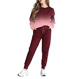 HBQ Sweatsuits für Damen, 2-teiliges Outfit, Rundhalsausschnitt, Sweatshirts, Pullover, Tops und Jogginghose, Trainingsanzüge, Lounge-Set, roter Farbverlauf, Größe S