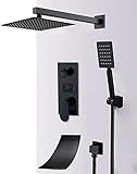 Generisch Shower System, 16 Zoll mattschwarzes LED-Digitaldisplay-Duscharmatur-Set, Regenwasserfall, schwarzes Badewannen-Duschsystem, LED-Digital-Duschbad-Mischbatterie