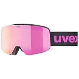 uvex pwdr FM - Skibrille für Kinder - mit Visier - beschlagfrei - black matt/pink-clear - one size