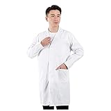 ZYPAINIY Laborkittel Baumwolle Damen Herren, Kittel Weiß Arztkittel mit Knöpfen 3 Tasche Langarm Labormantel Chemie Kittel Arbeitskleidung Arztmantel Schutzkleidung für Labor, Krankenhaus, Schule