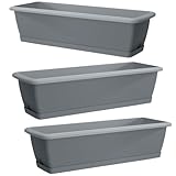 DTU24 3X Blumenkästen für Balkon, Balkonkasten Blumentopf, 3 Stück (60 cm, Grau, 3 Pack)