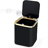 yuejuhe Tisch Mülleimer Klein, Tischmülleimer Mini 2L, Tischabfalleimer mit Deckel für Schreibtisch, Esstische, Waschtisch, Schminktisch, Theke (Schwarz)