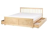 Bettrahmen Holz hellbraun mit Lattenrost 160x200 cm 4 Schubladen Skandi Olendon