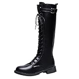 IQYU Bikerboot FüR Frauen,SchnüRstiefel Mit GüRtelschnalle,Bequeme Freizeitschuhe Mokassins Damen,SchnüRung ReißVerschluss Boots,SchnüRstiefeletten Outdoor Winter,Warm GefüTtert Damen-Stiefel