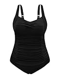 Vijamiy Badeanzug Damen Bauchweg Große Größe mit Bügel One Piece Swimsuit Sexy Push Up Große Oberweite Bademode Schwimmanzug L-4XL(Schwarz,XXL)