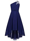 YOOJIA Kinder Mädchen Kleid Chiffon Kleider Blumenmädchenkleider Sweet Prinzessin Kleid Hochzeits Festzug Partykleid Gr. 110-176 Navy Blau 146-152
