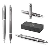 PARKER IM Rituals Grey Chrome Kugelschreiber und Füllfederhalter mit Gravur | Premium Stift | Geschenkbox | personalisiert | Geburtstag (Grey Chrome)