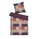 TOM TAILOR Flanell-Bettwäsche, 80x80 cm + 135x200 cm, 100% Baumwolle/ Flanell, Mit Wendemotiv und farbigem Markenreißverschluss, BOLD MOSAIC Mehrfarbig (Plum & Warm Coral)