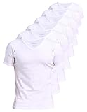Comfneat Herren 6-Pack Unterhemd 100% Baumwolle Kurzarm T-Shirt mit V-Ausschnitt (White 6-Pack, M)