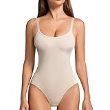 ONEW Shapewear Body Damen Bauchweg Body Shaper Taillentrainer Miederbody Figurformende Spaghettiträger Top Sculpting Camisole Bodysuit Beige M