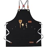 ETLEE Grillschürze Für Männer, Leinwand Kochschürze Herren mit Taschen und Verstellbarem Gürtel Geeignet Für Küche Grill Handgemacht Backen Geschenke für Männer oder Papa