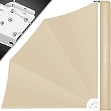 KESSER® Balkonfächer klappbar mit Wandhalterung | 140x140cm | Sichtschutz Balkon Windschutz | Balkonsichtschutz | Seitenmarkise | witterungsbeständig | inkl. Montagematerial & Schutzcover | Beige