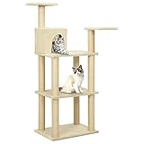 ANGYANG Kratzbaum mit Sisal-Kratzsäule, Katzenkratzbaum, Kletterwand, Kratzbäume Für Katzen, Kratzstamm, Kratzbaum Deckenspanner,n Creme 119 cm
