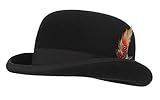 DEMU Herren Melone Wollfilz Trilby Fedora Jazz Kappe Partyhut Fasching Karneval Reiterhut mit Federn Hut Umfang 59cm