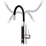 HOMELODY Wasserhahn mit Durchlauferhitzer 230V, 3300W Elektrischer Wasserhahn Sofort Heißes Küchenarmatur mit Flexibler Auslauf & LED-Display, Anti-Spritz Edelstahl Küchenarmatur, 360º Schwenkauslauf