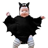 Generisch Baby Fledermauskostüm Mein 1. Halloween-Outfit Neugeborenes Baby Junge Mädchen Kostüm Schwarzer Fledermaus Langarm Strampler Body mit Mützen (Black, 3-6 Months)