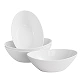 LIFVER Salatschüssel Set Porzellan 1060ml, Müslischale Groß, Suppenschale Keramik, Servierschale für Salat, Beilagen, Suppe, Dessert, 4er Set, Weiß