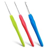 Dimeho 3er-Pack Häkelnadel-Stricknadeln ergonomische Haken mit weichem Griff glatte leichte Stricknadel professionelles Gummi-Metall-Häkelwerkzeug für Garnhandwerk Anfänger und Fortgeschrittene