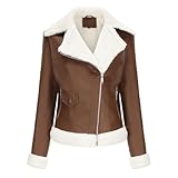 AZDEWE Klassischer Damenmantel, Jacke mit Offenem Reverskragen, Wintermantel Aus Pelz, Kunstlederjacke, Flauschige Lederjacke
