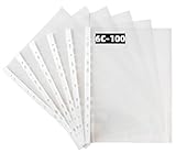 PUTOAHAO 100 Stück Klarsichthüllen A4 Glasklar,DINA4 Prospekthüllen aus PP(0.06 mm,60 My,60µ,60 micron),11 Loch Perforationen Klarsichtfolien A4 für Broschüren,Ordner,Dokumente (Weiß Seite,6C)
