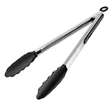 Grillzange, 35cm Silikon Küchenzange, Hitzebeständigem Silikongriff, Verriegelbare Metallzange, ideal zum Kochen, Grillen
